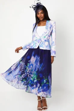 Chiffon Placement Print Midi Skirt