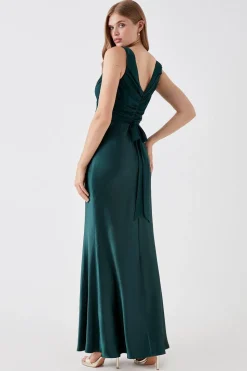 Chiffon Satin Bridesmaids Maxi Dress With Tie