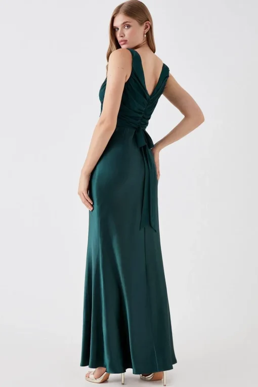 Chiffon Satin Bridesmaids Maxi Dress With Tie