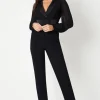 Chiffon Sleeve Wrap Front Tuxedo Jumpsuit