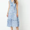 Chiffon Sleeveless Ruffle Waisted Midi Dress