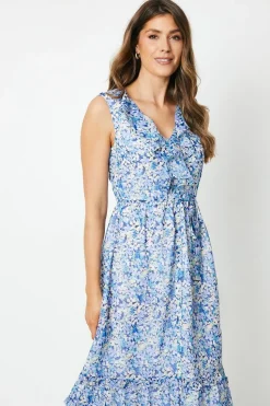 Chiffon Sleeveless Ruffle Waisted Midi Dress