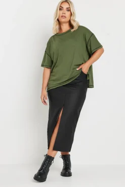 Coated Split Hem Midaxi Skirt