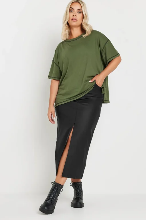 Coated Split Hem Midaxi Skirt
