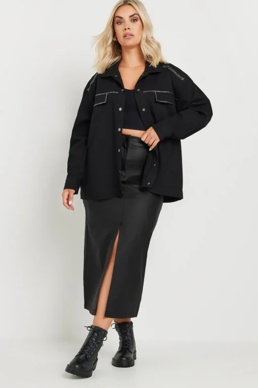 Coated Split Hem Midaxi Skirt
