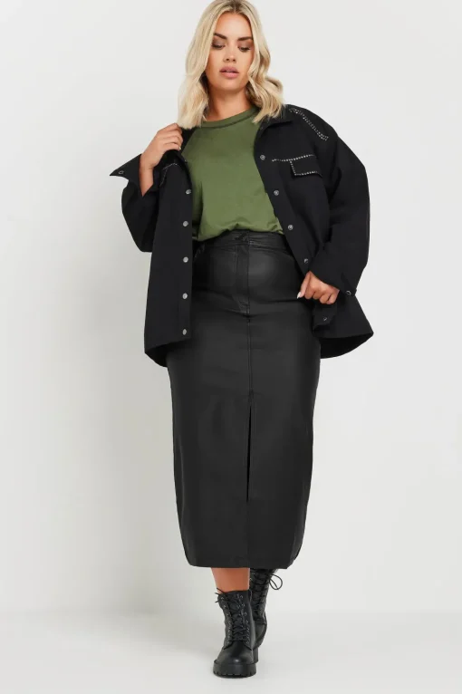 Coated Split Hem Midaxi Skirt