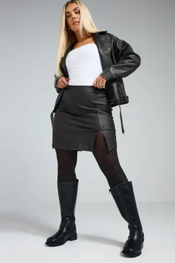 Coated Split Hem Mini Skirt