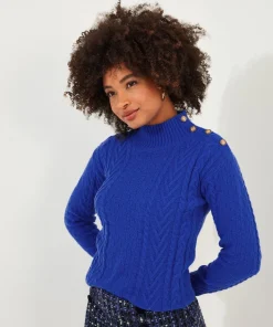 Cobalt Cable Knit Ribbed Cuff Jumper