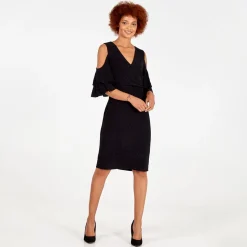 Cold Shoulder Ruffle Sparkle Midi Dress