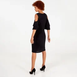 Cold Shoulder Ruffle Sparkle Midi Dress