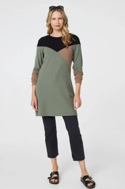 Colour Block Long Sleeve Short Dress