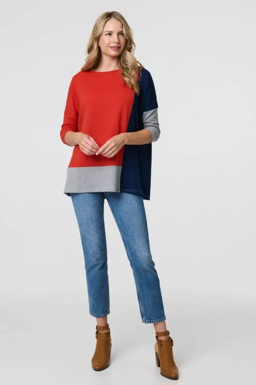 Colour Block Long Sleeve Relaxed Top