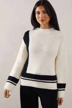 Colourblock Stripe Detail High Neck Jumper