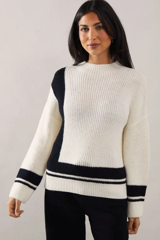 Colourblock Stripe Detail High Neck Jumper