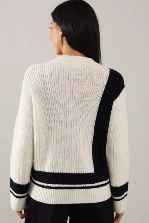 Colourblock Stripe Detail High Neck Jumper