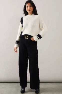 Colourblock Stripe Detail High Neck Jumper