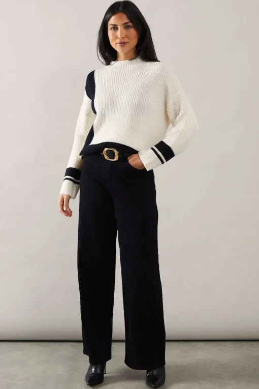 Colourblock Stripe Detail High Neck Jumper