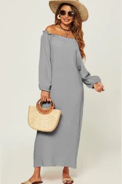 Comfy Bardot Frill Detail Maxi Dress