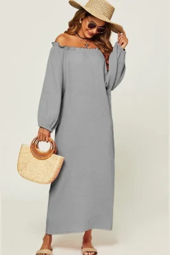Comfy Bardot Frill Detail Maxi Dress