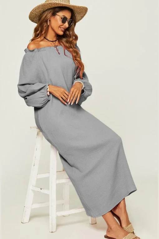 Comfy Bardot Frill Detail Maxi Dress