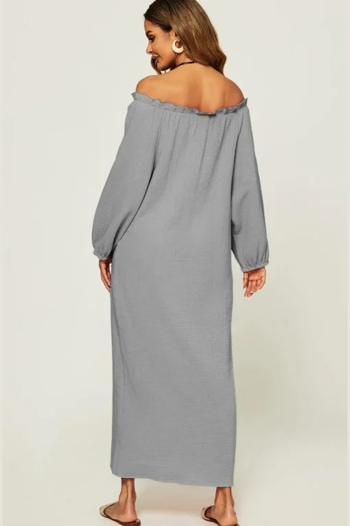 Comfy Bardot Frill Detail Maxi Dress