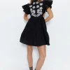 Contrast Embroidery Floral Mini Tunic Dress