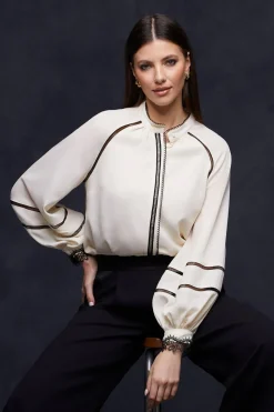 Contrast Ladder Trim Blouse