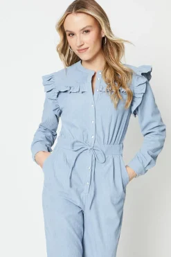 Cord Frill Drawstring Waist Jumpsuit