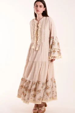 Cotton Ruffle Dress With Long Sleeves