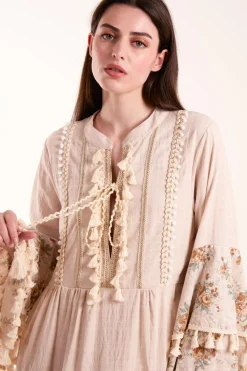 Cotton Ruffle Dress With Long Sleeves