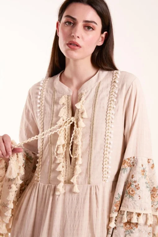 Cotton Ruffle Dress With Long Sleeves