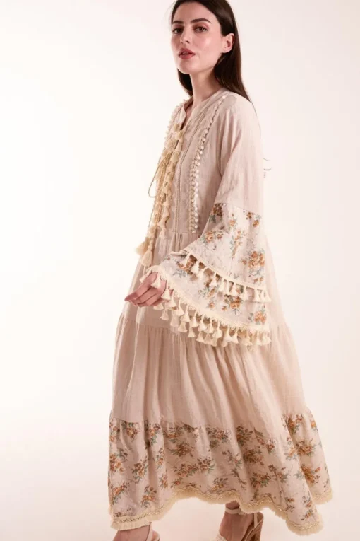 Cotton Ruffle Dress With Long Sleeves