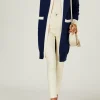 Cream Stripe Cardigan In Navy
