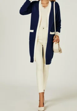 Cream Stripe Cardigan In Navy