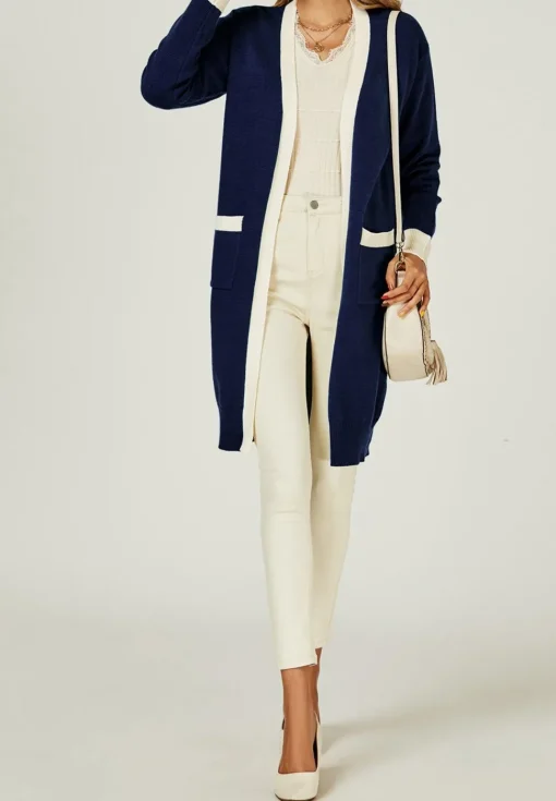 Cream Stripe Cardigan In Navy