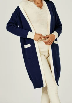 Cream Stripe Cardigan In Navy