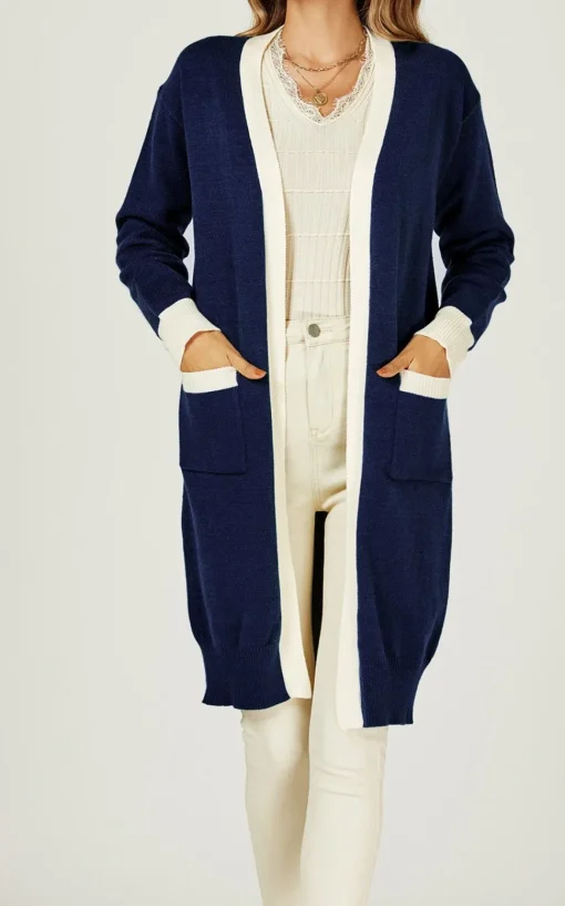 Cream Stripe Cardigan In Navy