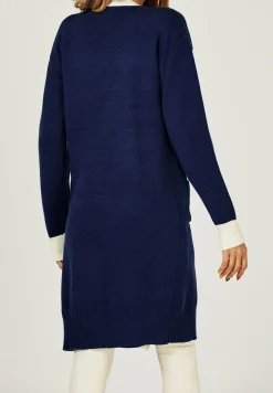 Cream Stripe Cardigan In Navy