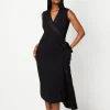 Crepe Wrap Dress With Pleat Tie Detail