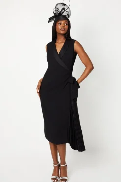 Crepe Wrap Dress With Pleat Tie Detail