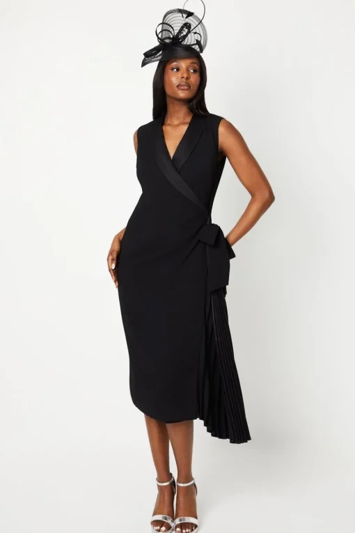 Crepe Wrap Dress With Pleat Tie Detail