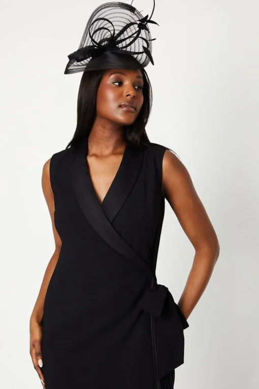 Crepe Wrap Dress With Pleat Tie Detail