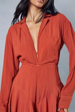 Crinkle Flippy Short Shirt Style Playsuit