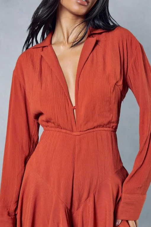 Crinkle Flippy Short Shirt Style Playsuit