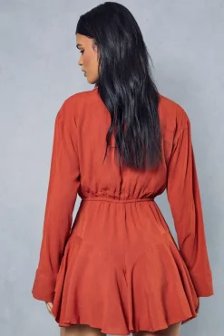 Crinkle Flippy Short Shirt Style Playsuit