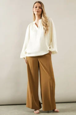 Crinkle Satin Balloon Sleeve Blouse