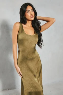 Crinkle Satin Scoop Neck Midaxi Dress