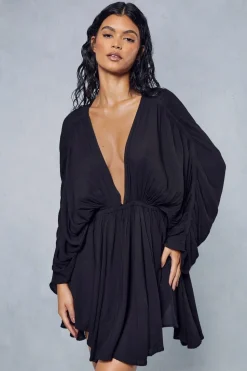 Crinkle Sheer Plunge Front Volume Playsuit