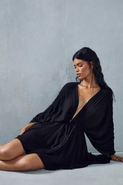 Crinkle Sheer Plunge Front Volume Playsuit
