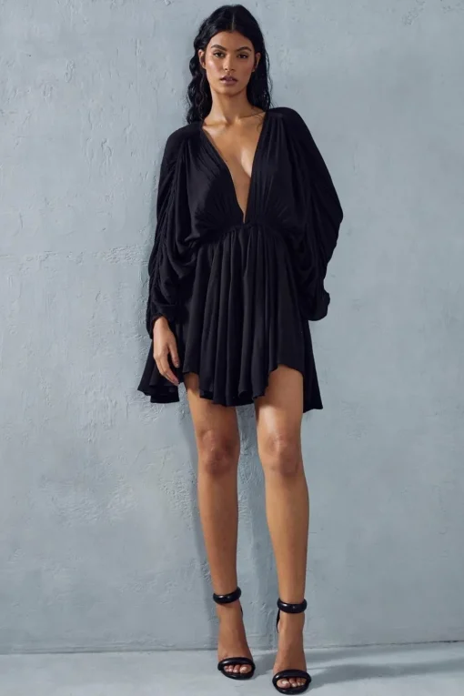 Crinkle Sheer Plunge Front Volume Playsuit